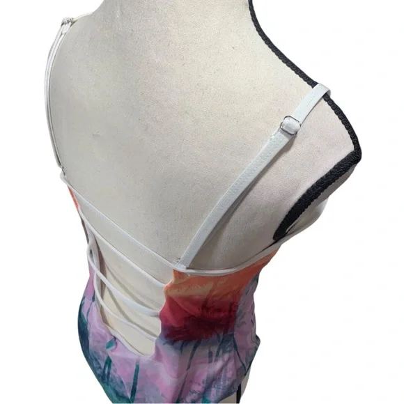 Hurley Sunset Ombre Palm Tree Print One Piece Swimsuit. - Picture 7 of 10